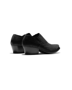 Heeled Papillon Stitched Cowboy Shoe - Black Suede