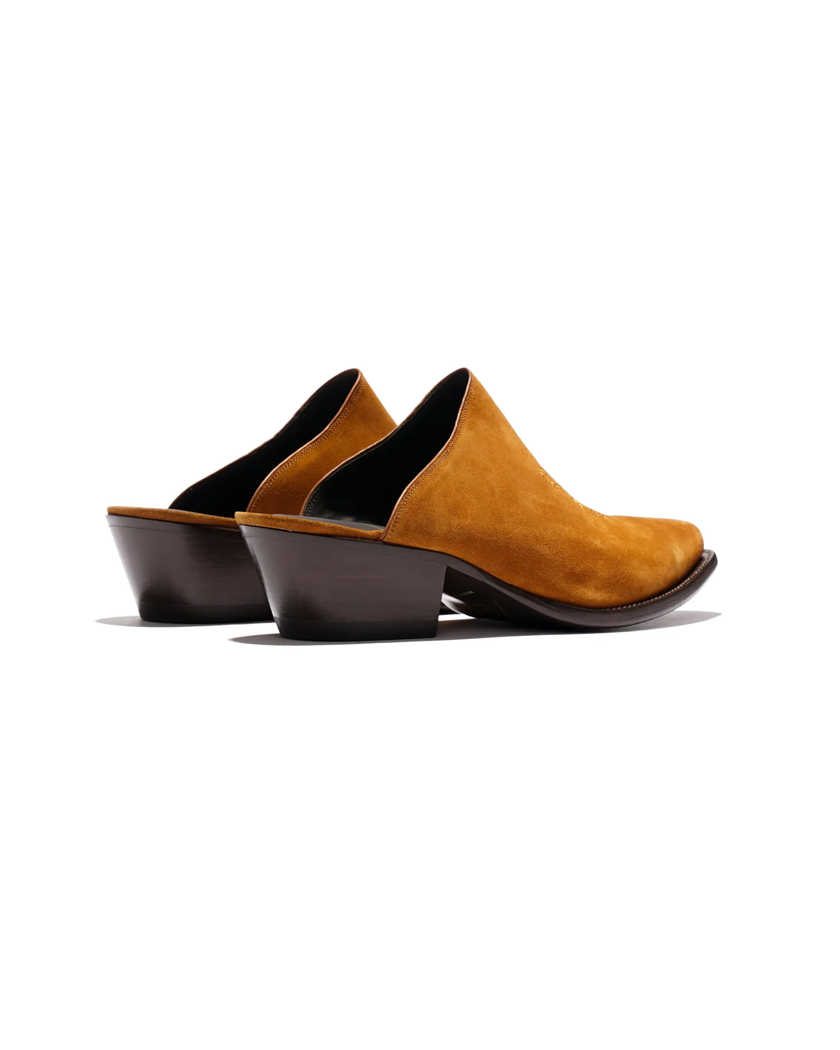 Heeled Papillon Stitched Mule - Brown Suede