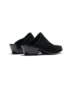 Heeled Papillon Stitched Mule - Black Suede