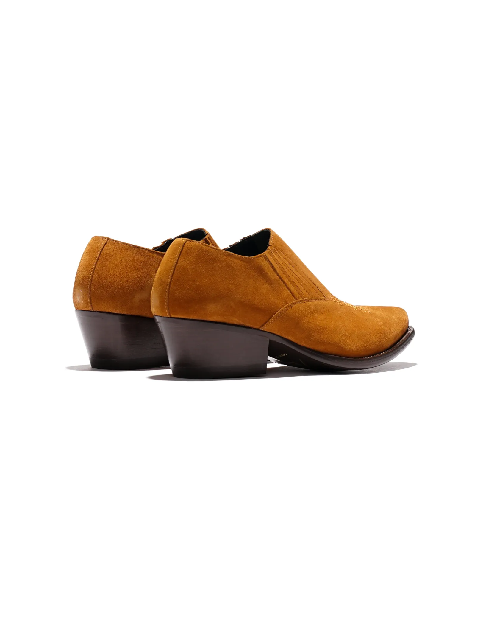 Heeled Papillon Stitched Cowboy Shoe - Brown Suede