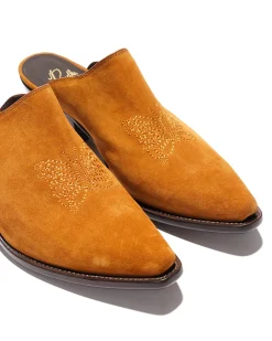 Heeled Papillon Stitched Mule - Brown Suede