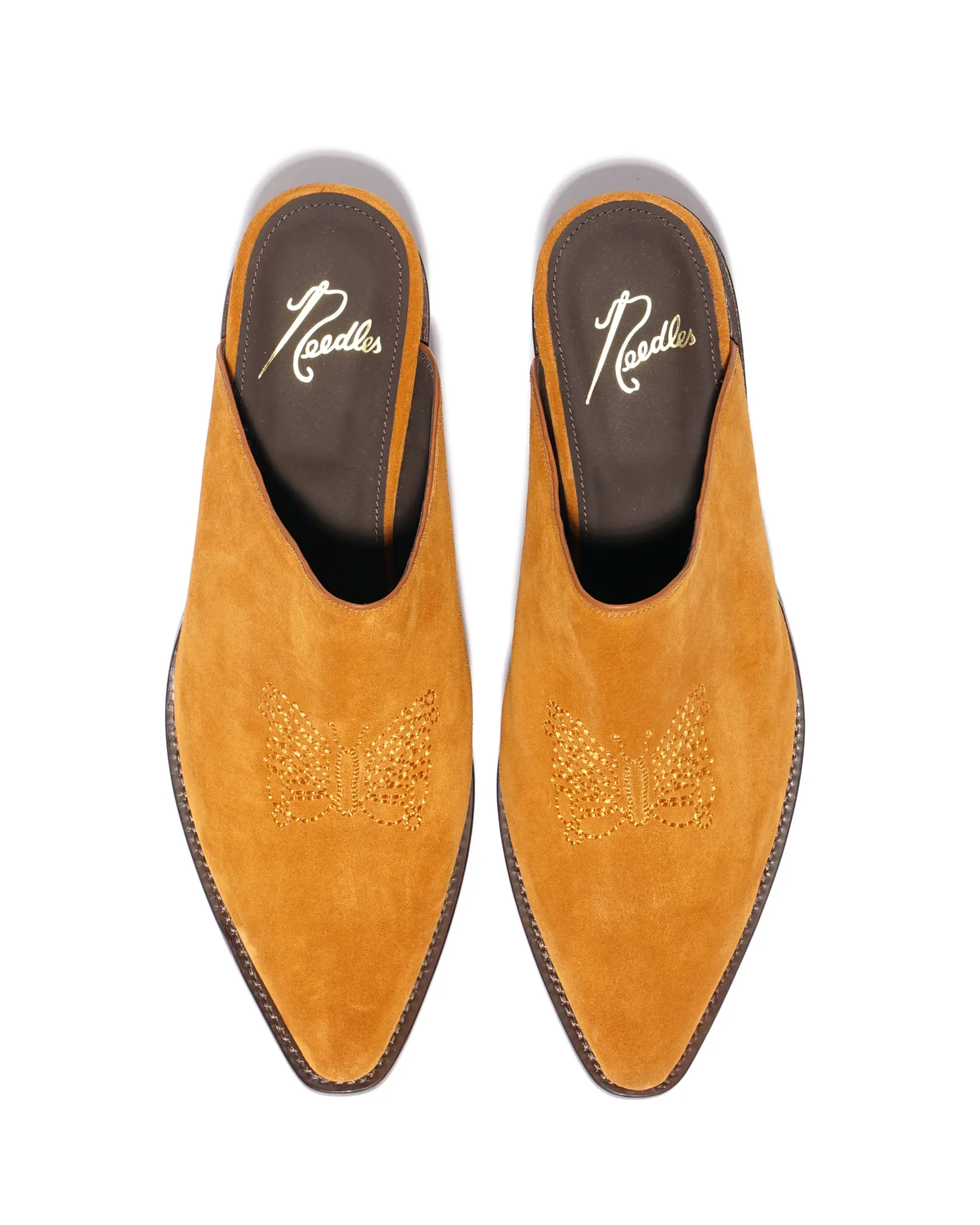 Heeled Papillon Stitched Mule - Brown Suede