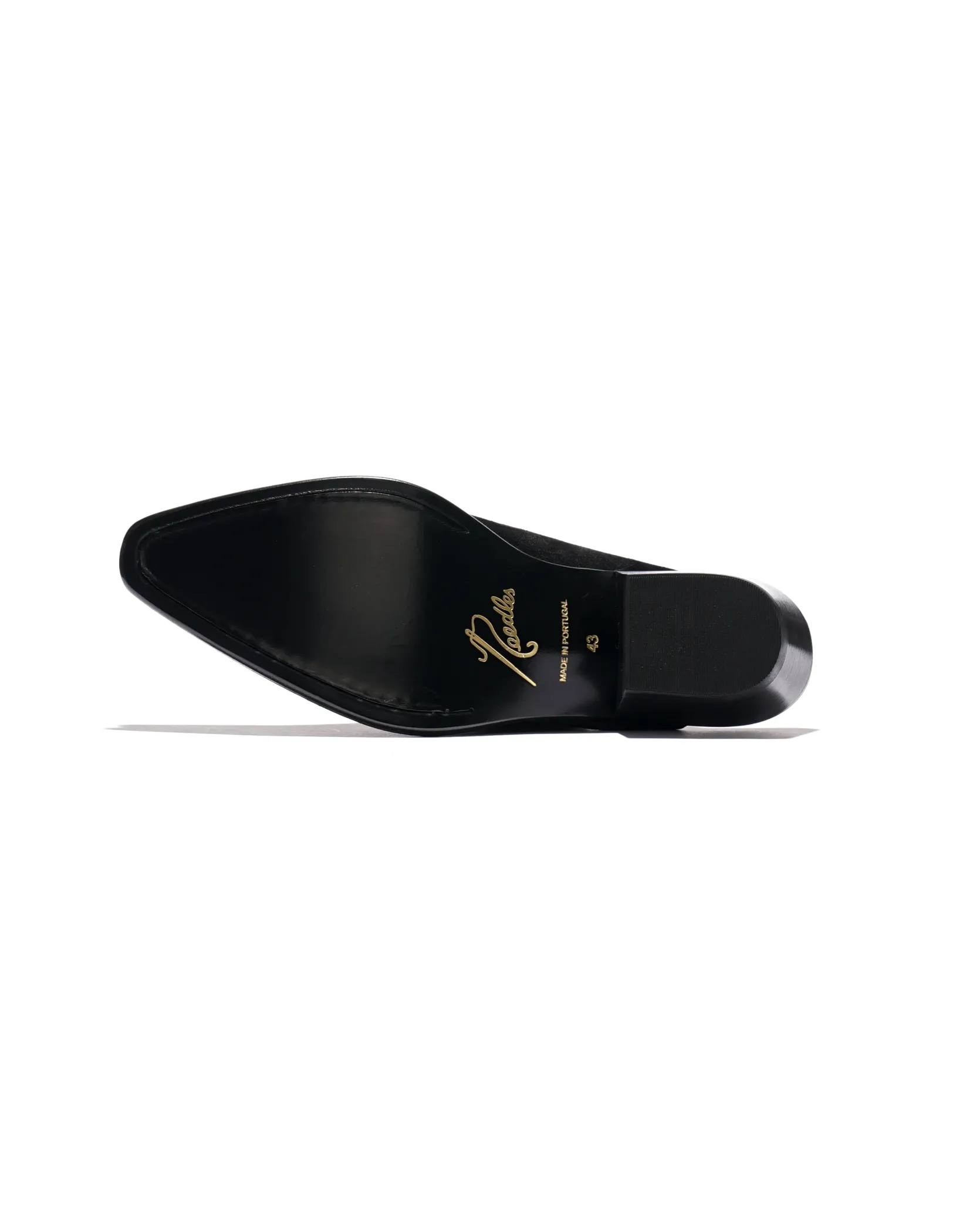 Heeled Papillon Stitched Cowboy Shoe - Black Suede