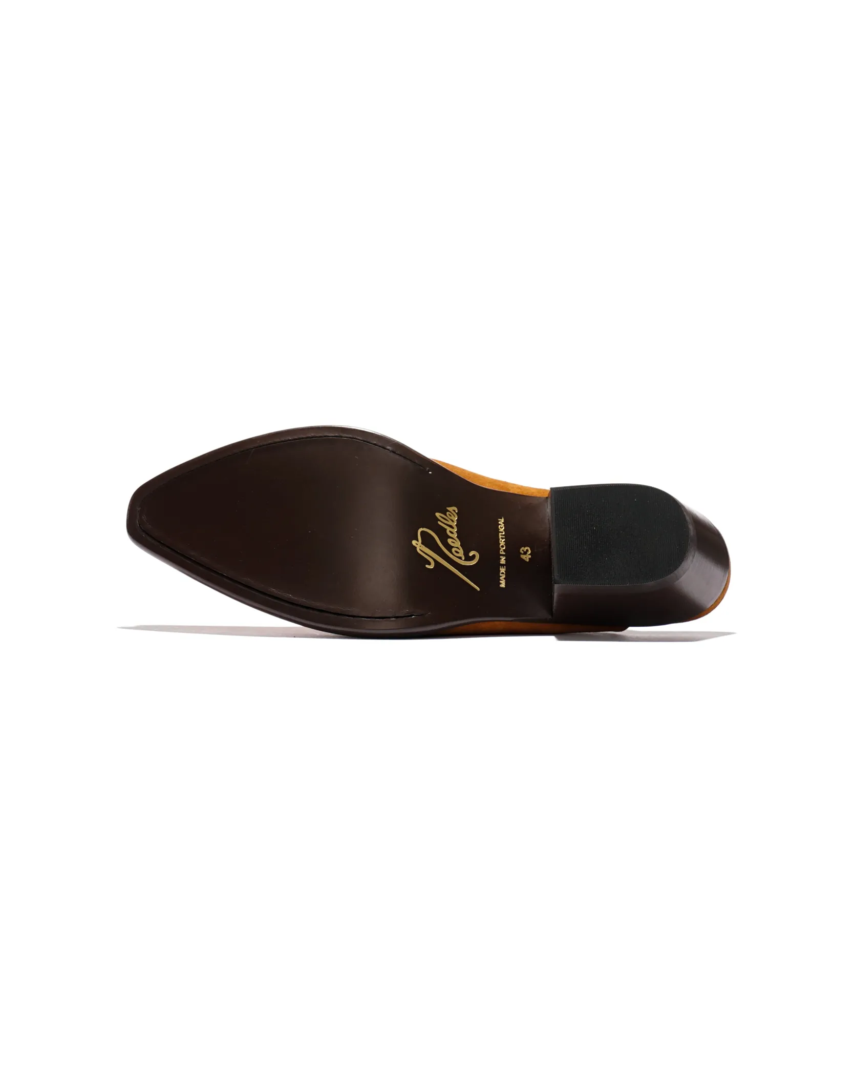 Heeled Papillon Stitched Mule - Brown Suede