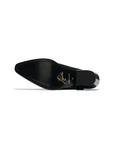 Heeled Papillon Stitched Mule - Black Suede