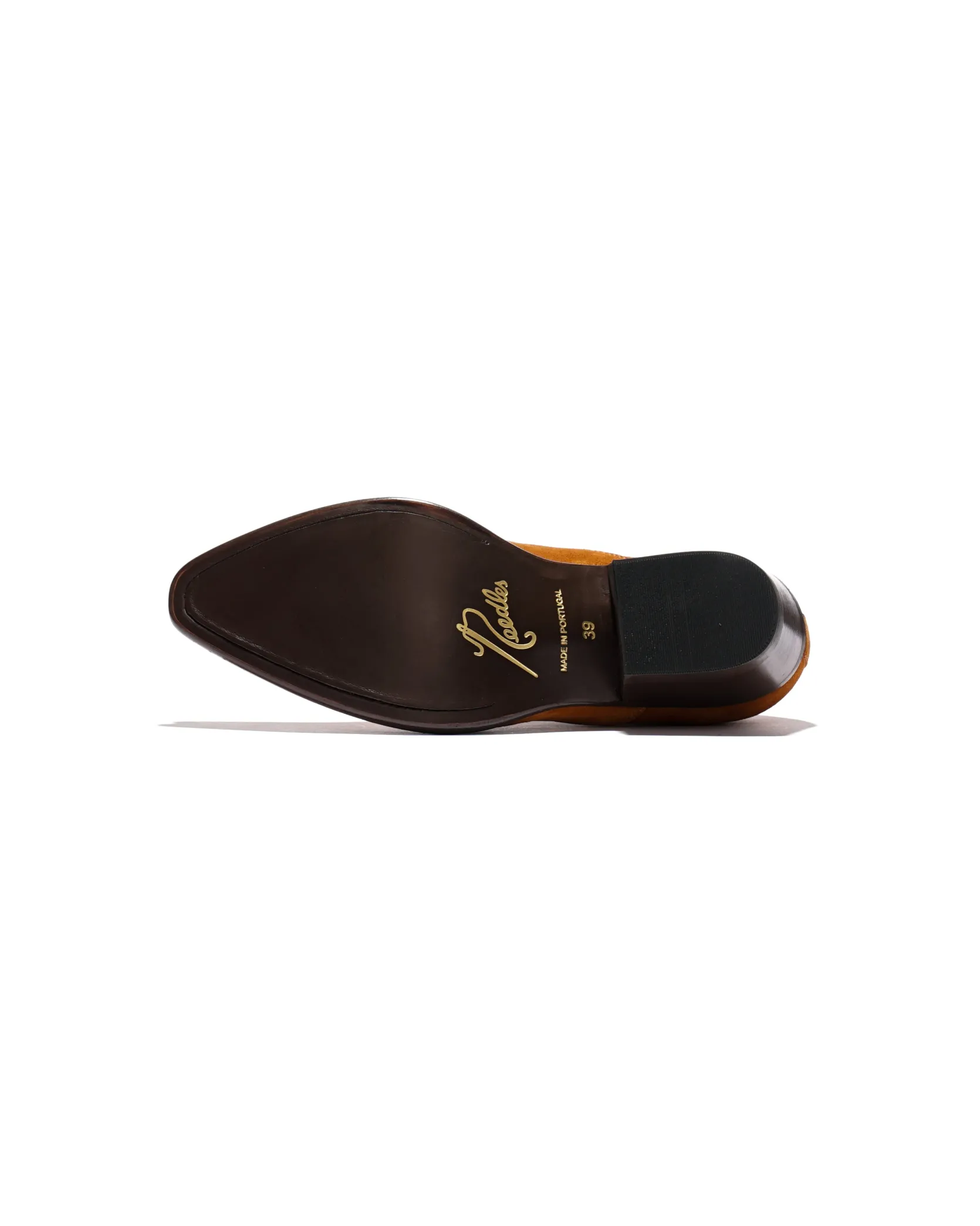 Heeled Papillon Stitched Cowboy Shoe - Brown Suede