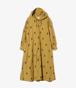 Hooded BD Dress - Khaki Gecko Embroidery