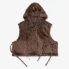Hooded Knit Vest - Brown Acrylic Curly Fur
