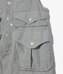 Hunting Jacket - Navy Cotton Seersucker Stripe