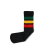 14 Inch Kids Socks - Black w/Green/Gold/Red Stripe
