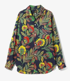 Italian Collar Shirt - Botanical - Printed Cotton Lawn