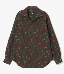 Italian Collar Shirt - Charcoal - R/W Tulip Jacquard