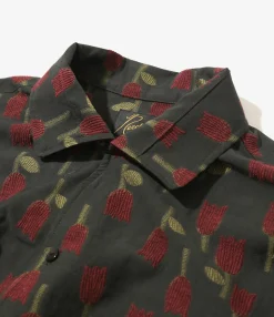 Italian Collar Shirt - Charcoal - R/W Tulip Jacquard