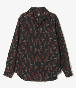 Italian Collar Shirt - Dk. Navy - R/W Tulip Jacquard