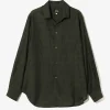 Italian Collar Shirt - Dk. Green- Fine Pattern Jacquard