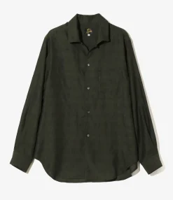 Italian Collar Shirt - Dk. Green- Fine Pattern Jacquard