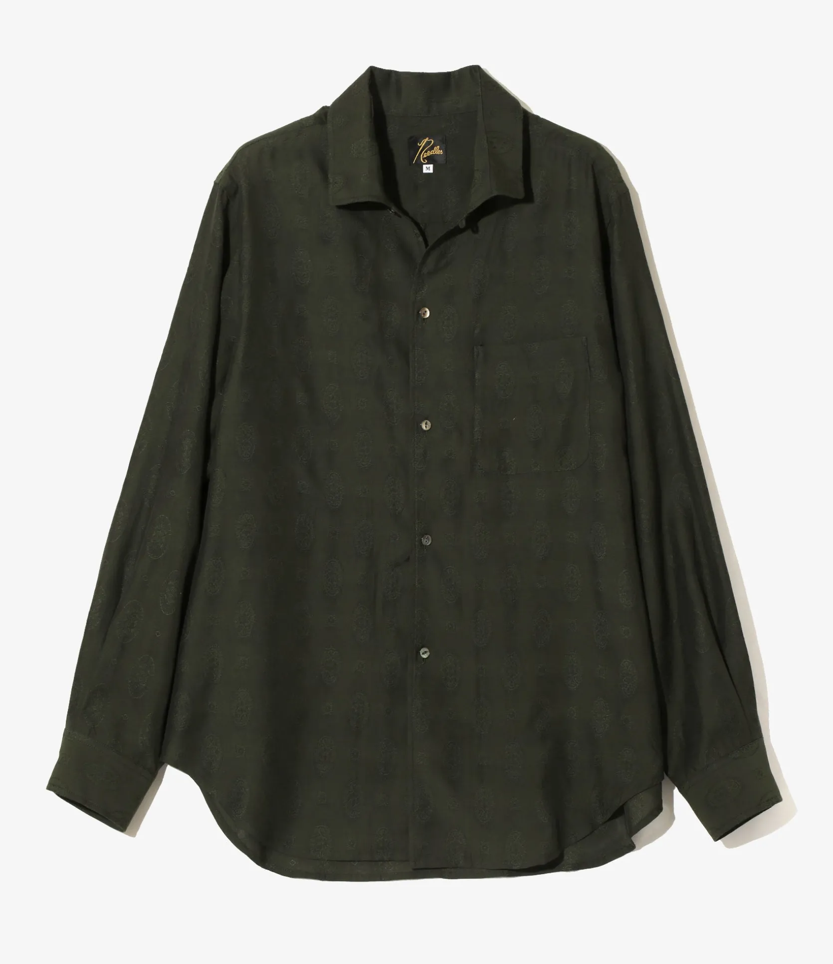 Italian Collar Shirt - Dk. Green- Fine Pattern Jacquard