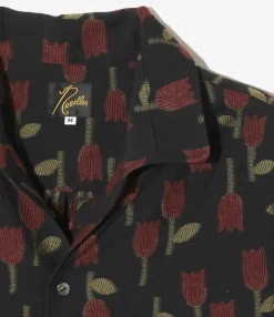 Italian Collar Shirt - Dk. Navy - R/W Tulip Jacquard