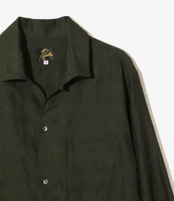 Italian Collar Shirt - Dk. Green- Fine Pattern Jacquard