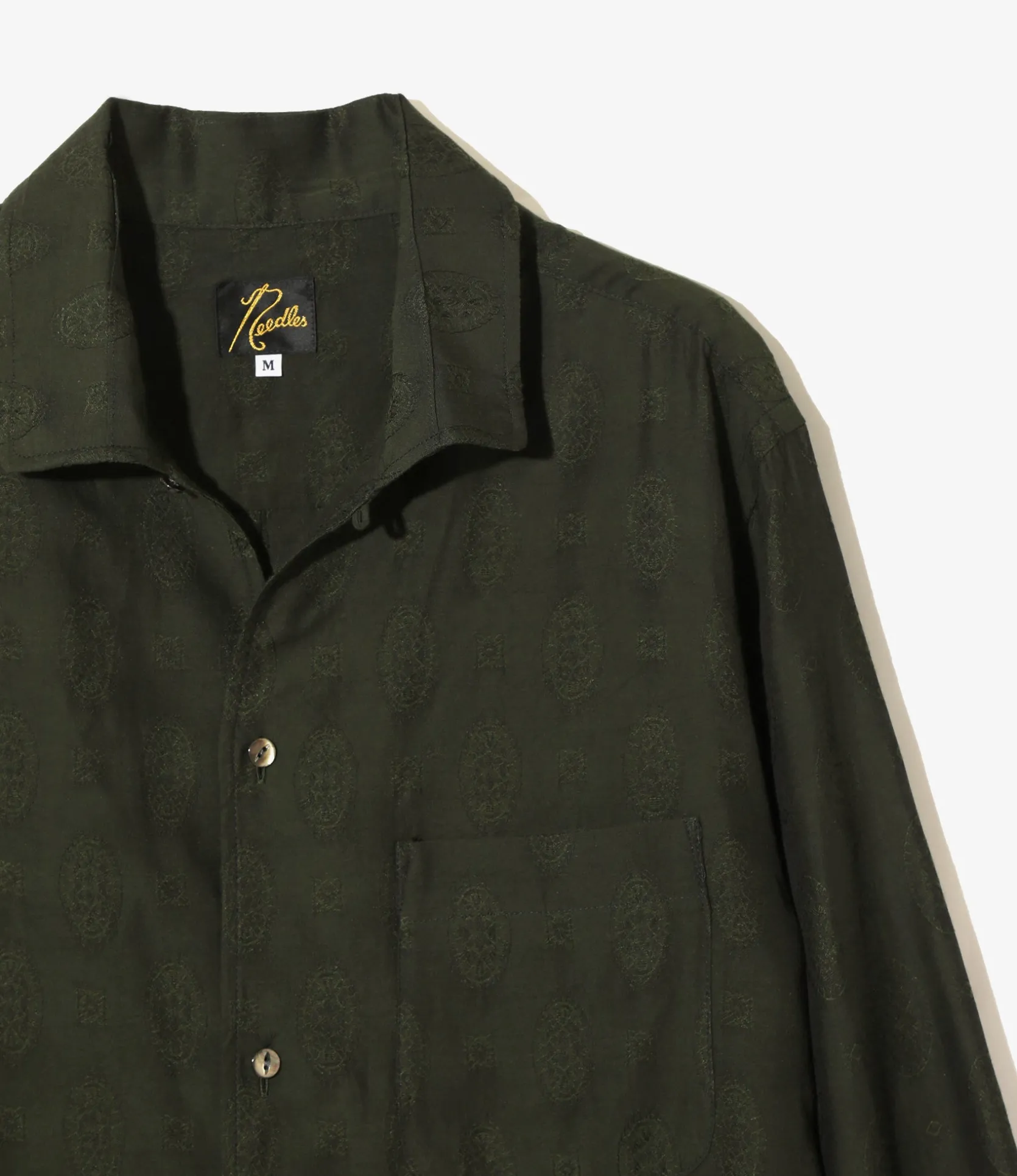 Italian Collar Shirt - Dk. Green- Fine Pattern Jacquard
