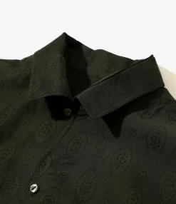 Italian Collar Shirt - Dk. Green- Fine Pattern Jacquard