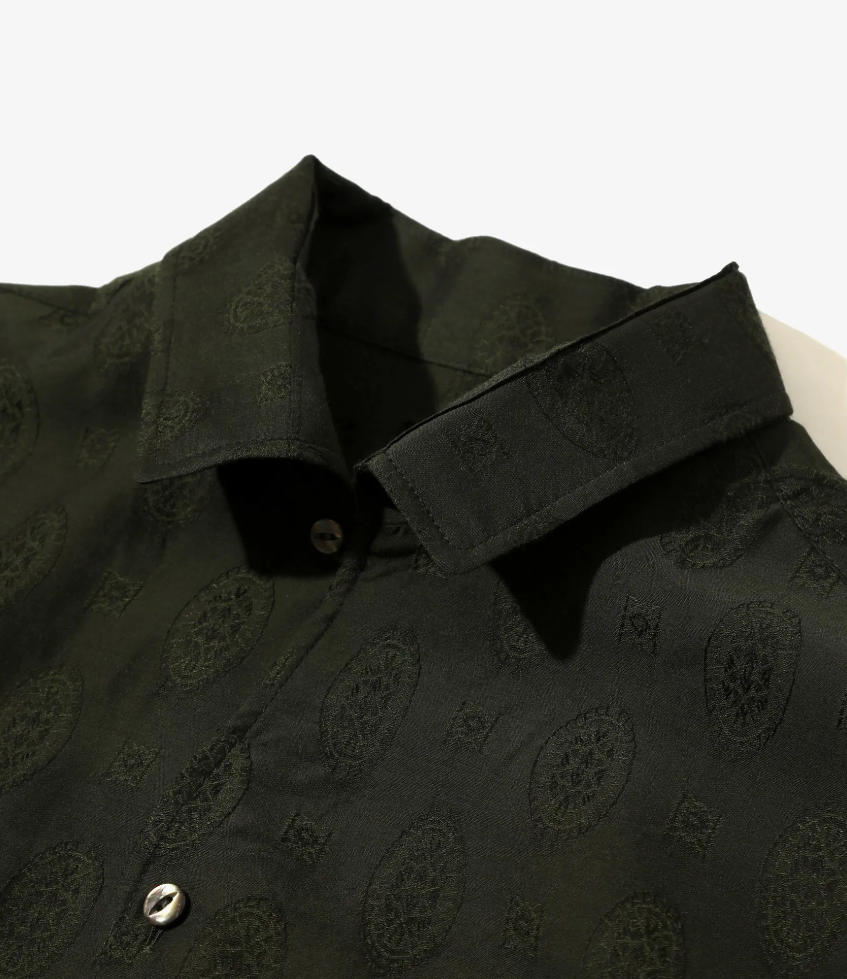 Italian Collar Shirt - Dk. Green- Fine Pattern Jacquard