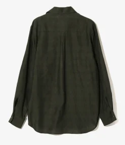 Italian Collar Shirt - Dk. Green- Fine Pattern Jacquard