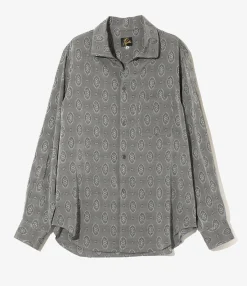 Italian Collar Shirt - Grey - Fine Pattern Jacquard