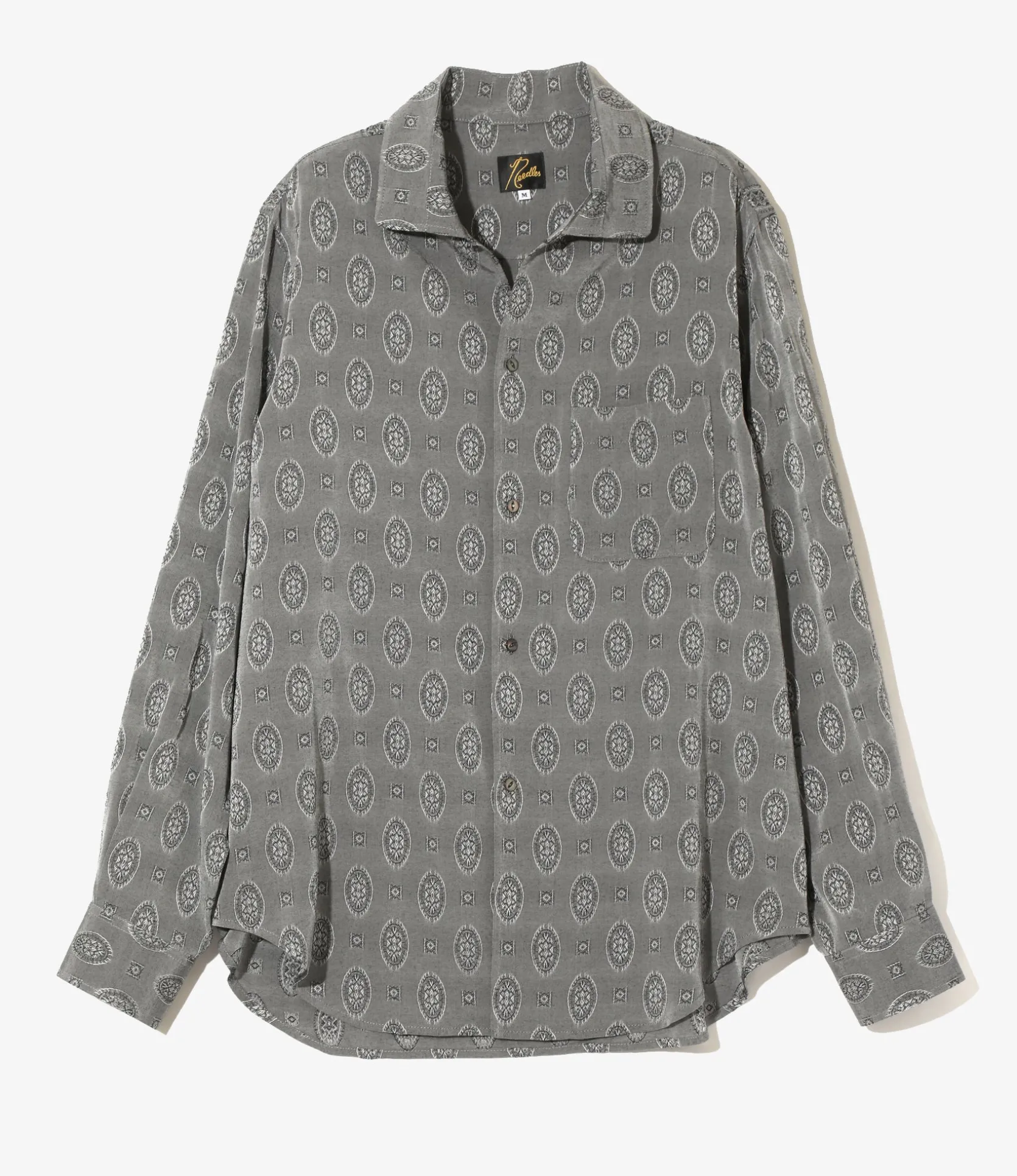 Italian Collar Shirt - Grey - Fine Pattern Jacquard