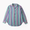 Italian Collar Shirt - Green - Cotton Lawn Stripe