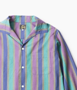 Italian Collar Shirt - Green - Cotton Lawn Stripe