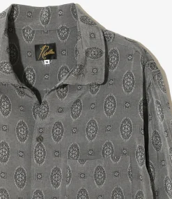 Italian Collar Shirt - Grey - Fine Pattern Jacquard