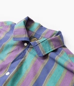 Italian Collar Shirt - Green - Cotton Lawn Stripe