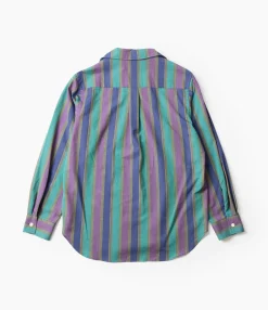 Italian Collar Shirt - Green - Cotton Lawn Stripe