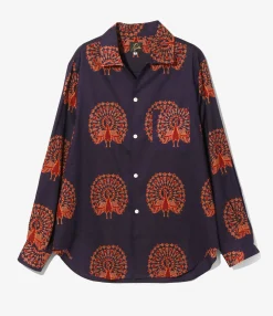 Italian Collar Shirt - Peacock - Printed Cotton Lawn