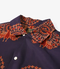 Italian Collar Shirt - Peacock - Printed Cotton Lawn