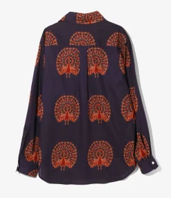 Italian Collar Shirt - Peacock - Printed Cotton Lawn
