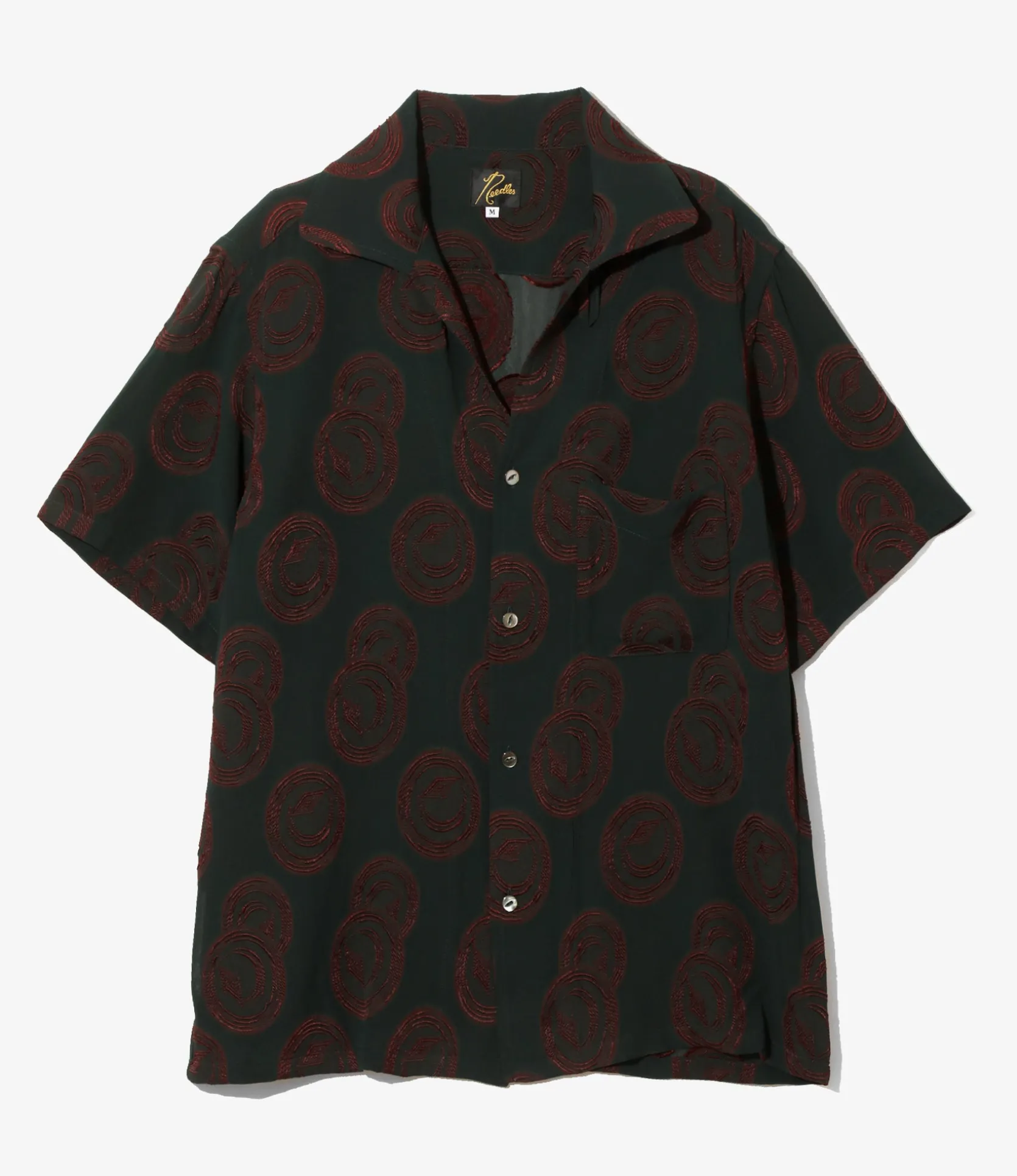 Italian Collar S/S Shirt - Green / Bordeaux- R/PE Ring Cut Jq