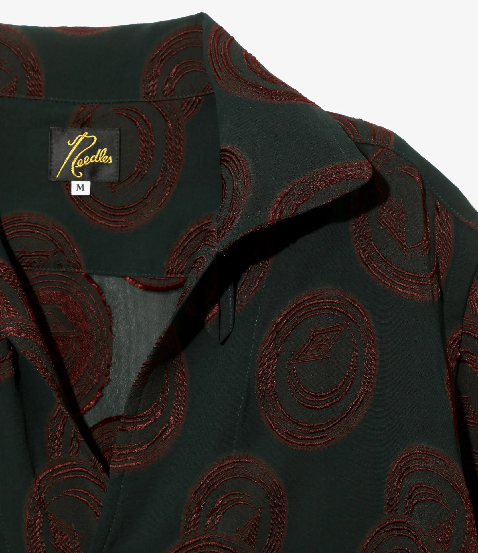 Italian Collar S/S Shirt - Green / Bordeaux- R/PE Ring Cut Jq