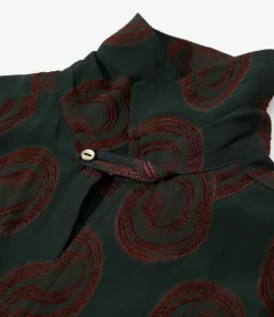Italian Collar S/S Shirt - Green / Bordeaux- R/PE Ring Cut Jq
