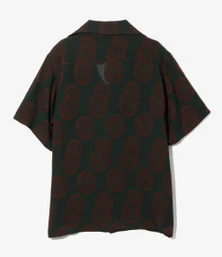 Italian Collar S/S Shirt - Green / Bordeaux- R/PE Ring Cut Jq