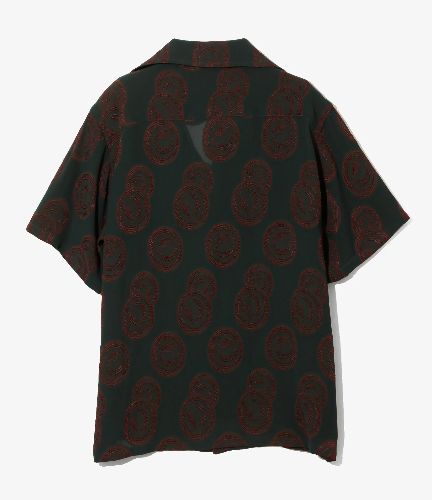 Italian Collar S/S Shirt - Green / Bordeaux- R/PE Ring Cut Jq
