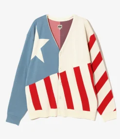 Knit Cardigan - White - Cotton Stars and Stripes