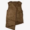 Knit Wrap Vest - Brown Acrylic Curly Fur