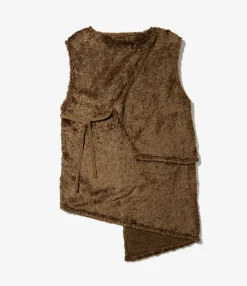 Knit Wrap Vest - Brown Acrylic Curly Fur