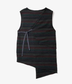 Knit Wrap Vest - Green Fair Isle Stripe Sweater Knit
