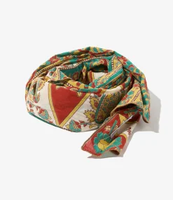 Long Scarf - Jade/Khaki Floral Stripe