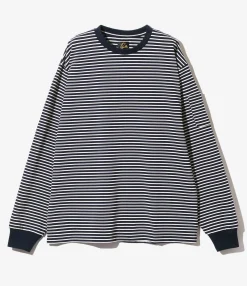 L/S Crew Neck Tee - Navy/White - Cotton Stripe Jq.