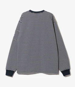 L/S Crew Neck Tee - Navy/White - Cotton Stripe Jq.