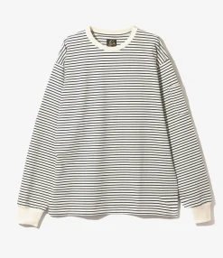 L/S Crew Neck Tee - White/Navy - Cotton Stripe Jq.